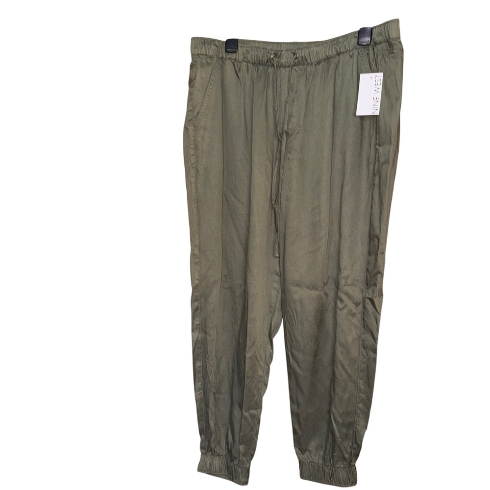 Nine West Tie Waist Jogger Pants Relaxed Fit XLarge Olive Green New‎